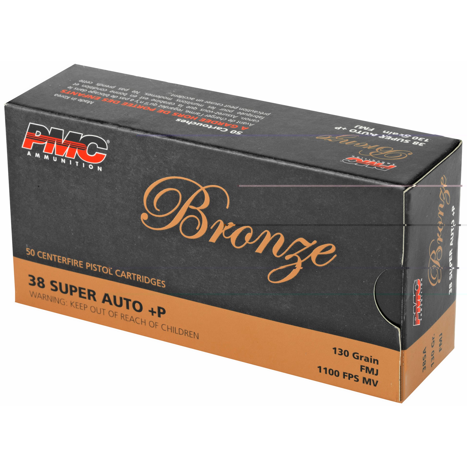 PMC Bronze, .38 Super Auto, Overpressure Ammunition, +P, 130 Grain | Full Metal Jacket, FMJ | 50 Rounds per Box