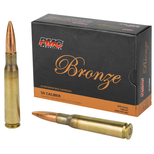 PMC Ammunition, Bronze, 50 BMG, 660 Grain, Full Metal Jacket Boat Tail, 10 Round Box