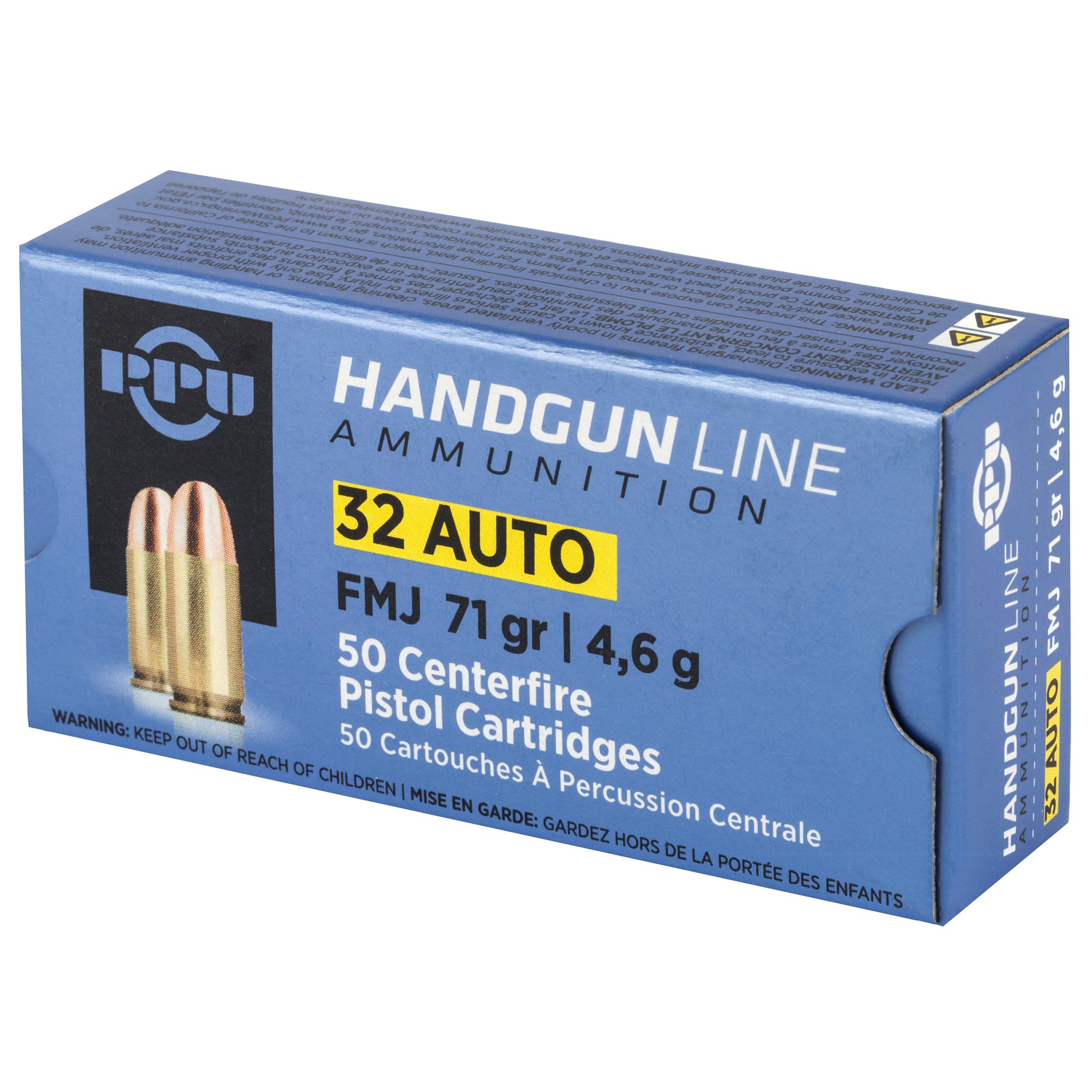 PPU Handgun Line Ammunition, .32, Automatic Colt Pistol, ACP, 71 Grain | Full Metal Jacket, FMJ |50 Rounds per Box 