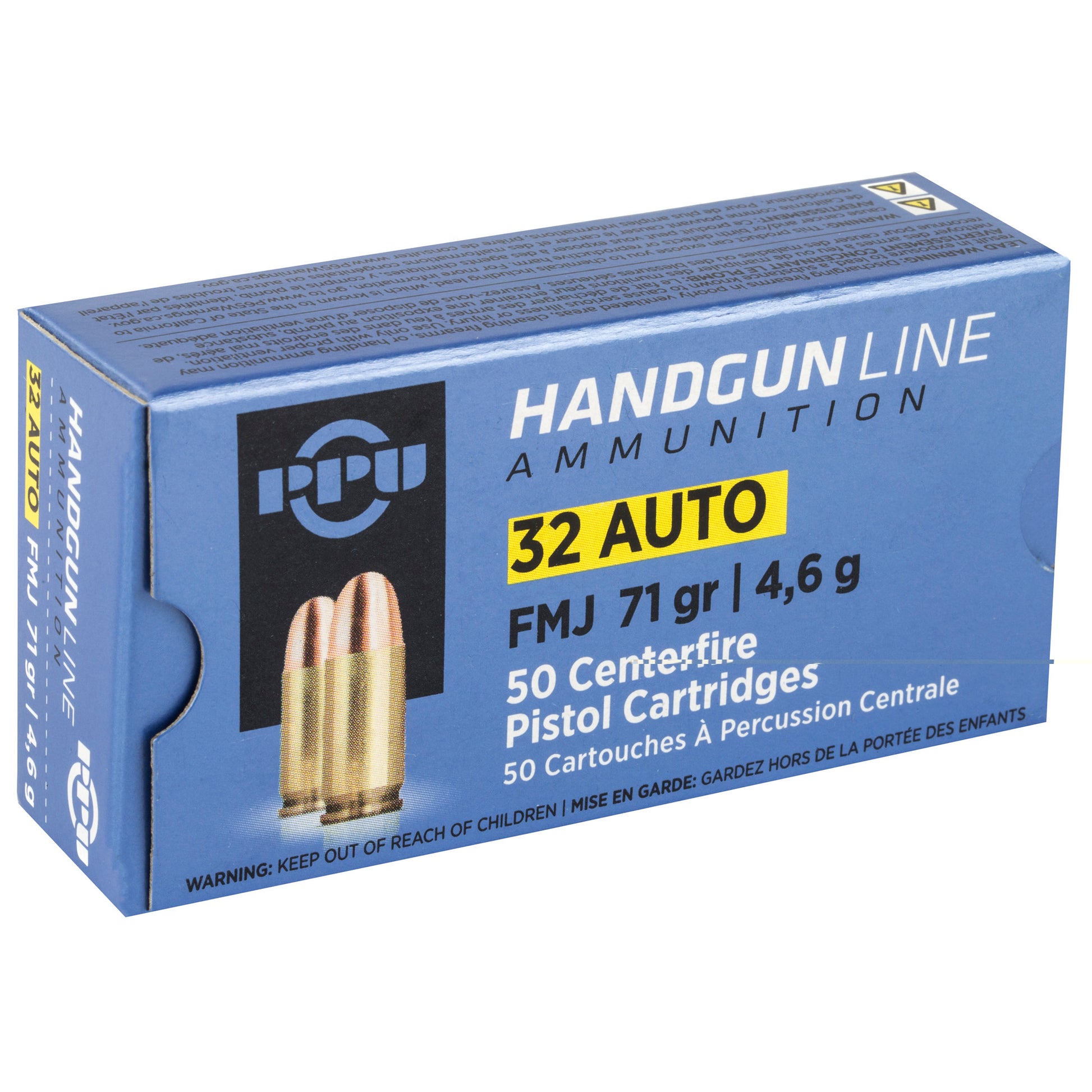 PPU Handgun Line Ammunition, .32, Automatic Colt Pistol, ACP, 71 Grain | Full Metal Jacket, FMJ |50 Rounds per Box 