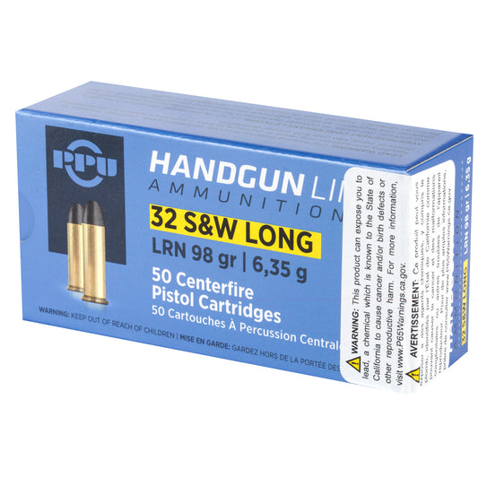 PPU, Handgun Line Ammunition, .32 S&W Long, 98 Grain | Lead Round Nose, LRN | 50 Rounds per Box