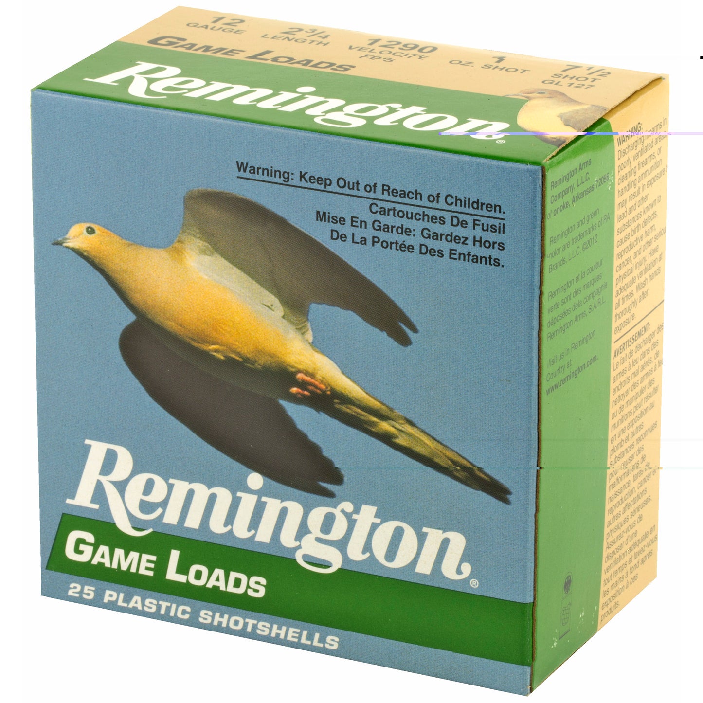 Remington, Game Load, 12 Gauge, 2.75", #7.5, 3.25 Dr, 1 oz.  (25 Round Box)