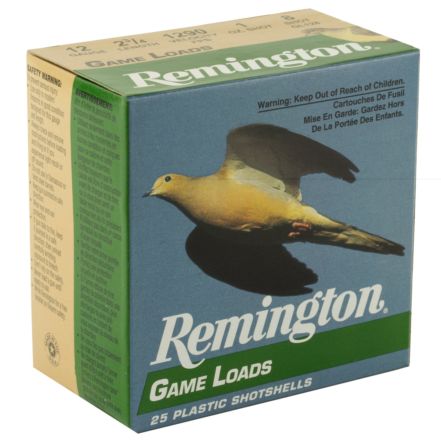 Remington, Game Load, 12 Gauge, 2.75", #8, 3.25 Dr, 1 oz.  (25 Round Box)