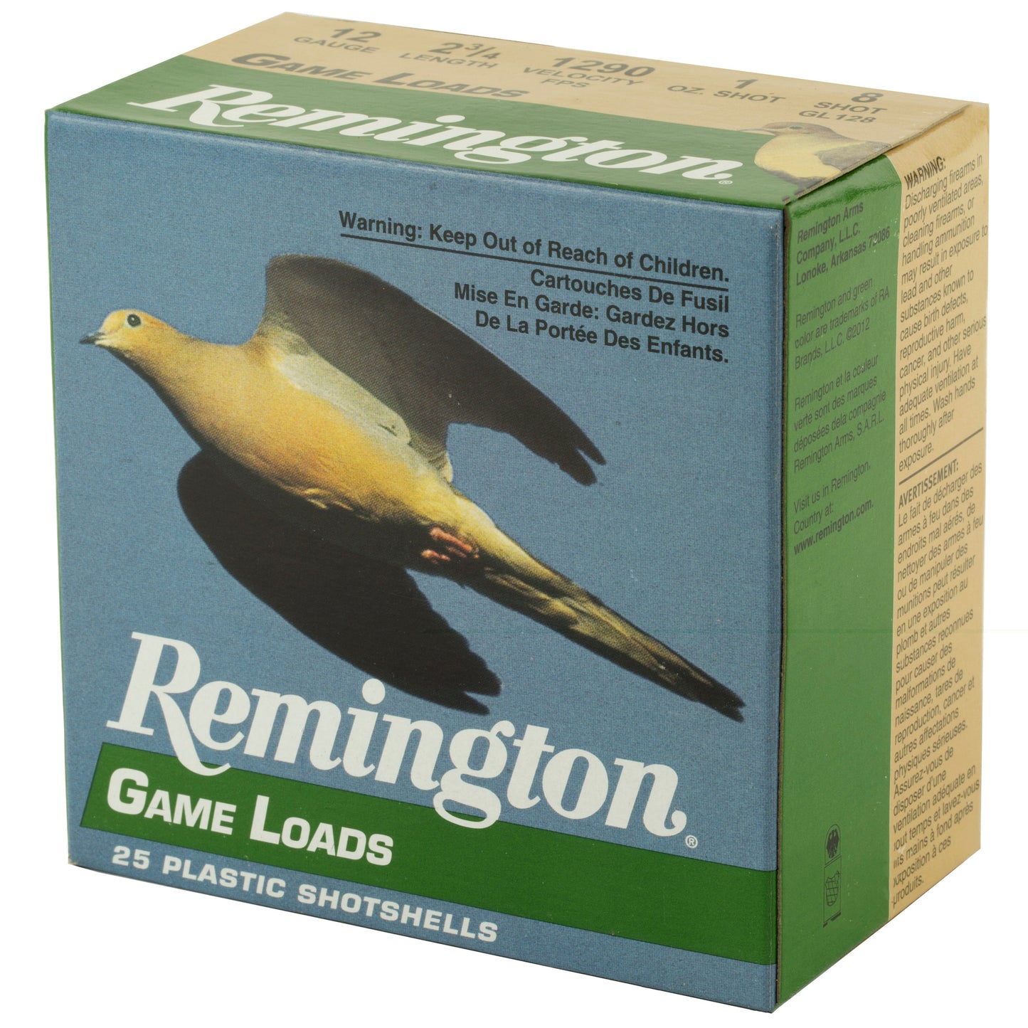 Remington, Game Load, 12 Gauge, 2.75", #8, 3.25 Dr, 1 oz.  (25 Round Box)