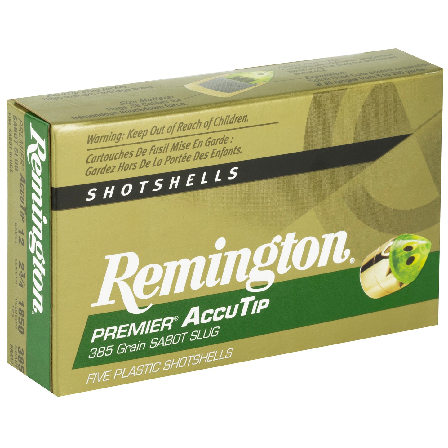 Remington, AccuTip, 12 Gauge, 2.75", 385 Grain, Sabot Slug  (5 Round Box)