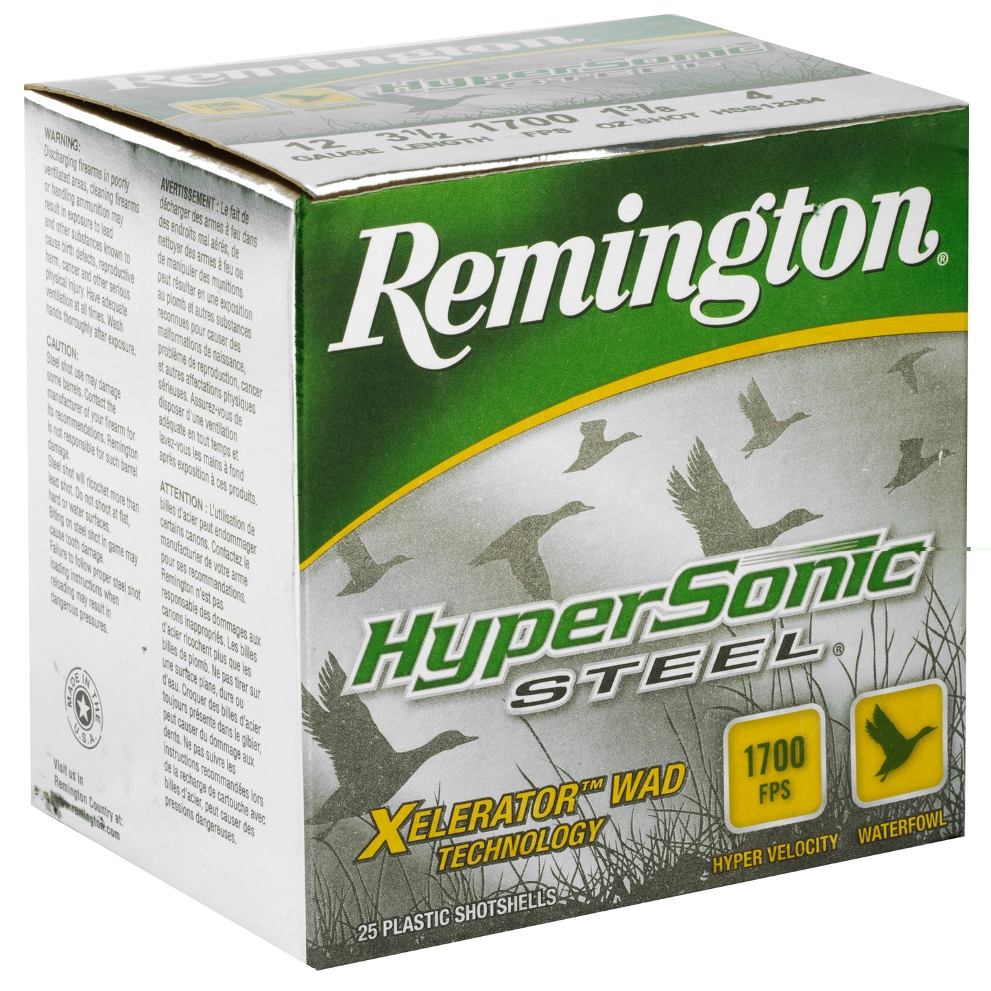 Remington, HyperSonic, 12 Gauge, 3.5", 1.375 oz., Steel, #4, Lead Free  (25 Round Box)