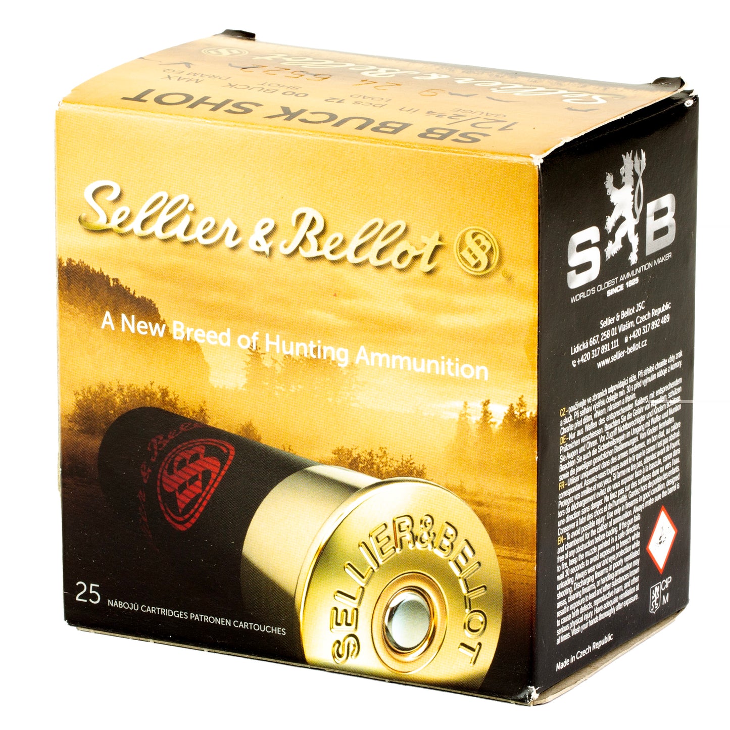 Sellier & Bellot, Shotshell, 12 Gauge, 2.75", 00 Buck, 12 Pellets  (25 Round Box)