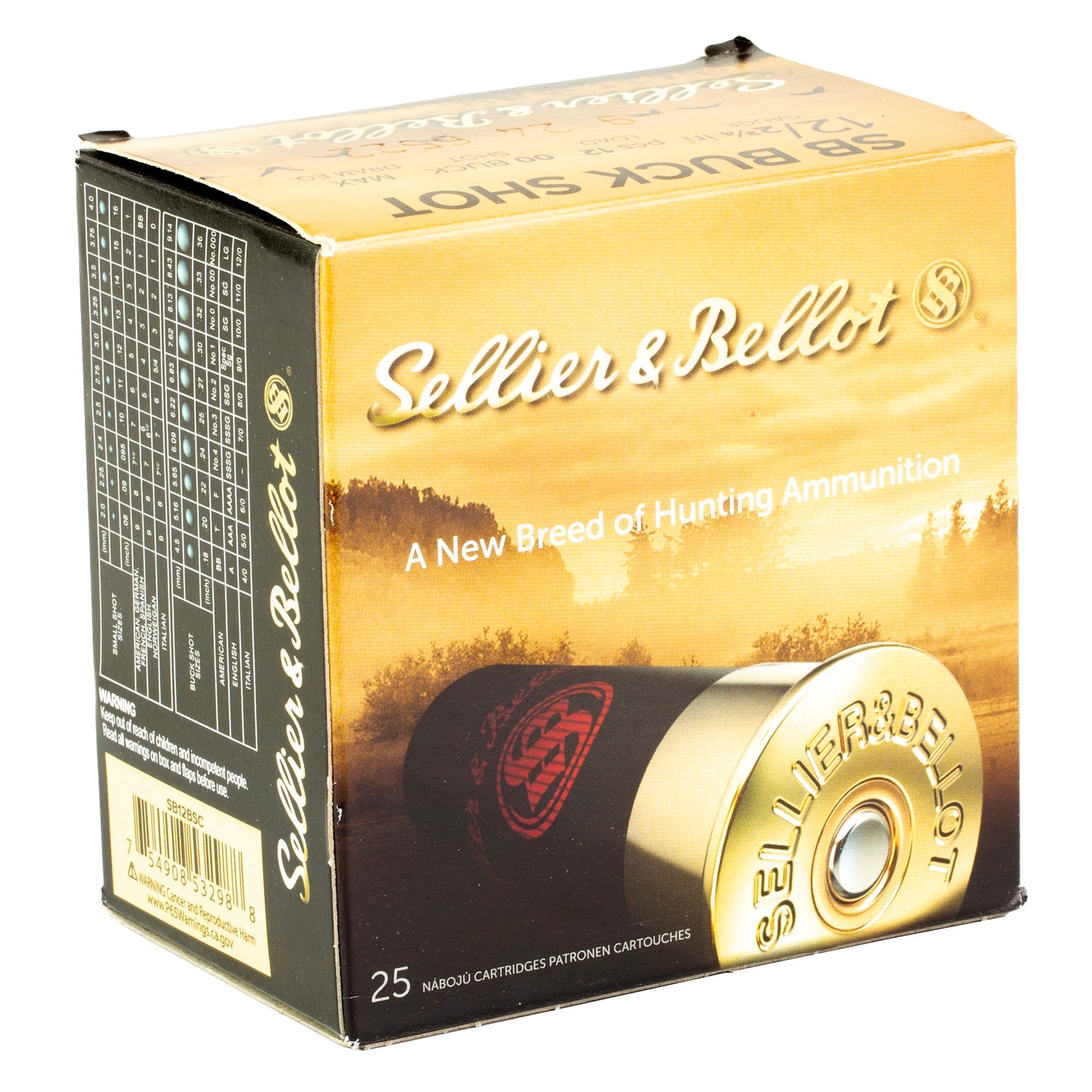 Sellier & Bellot, Shotshell, 12 Gauge, 2.75", 00 Buck, 12 Pellets  (25 Round Box)