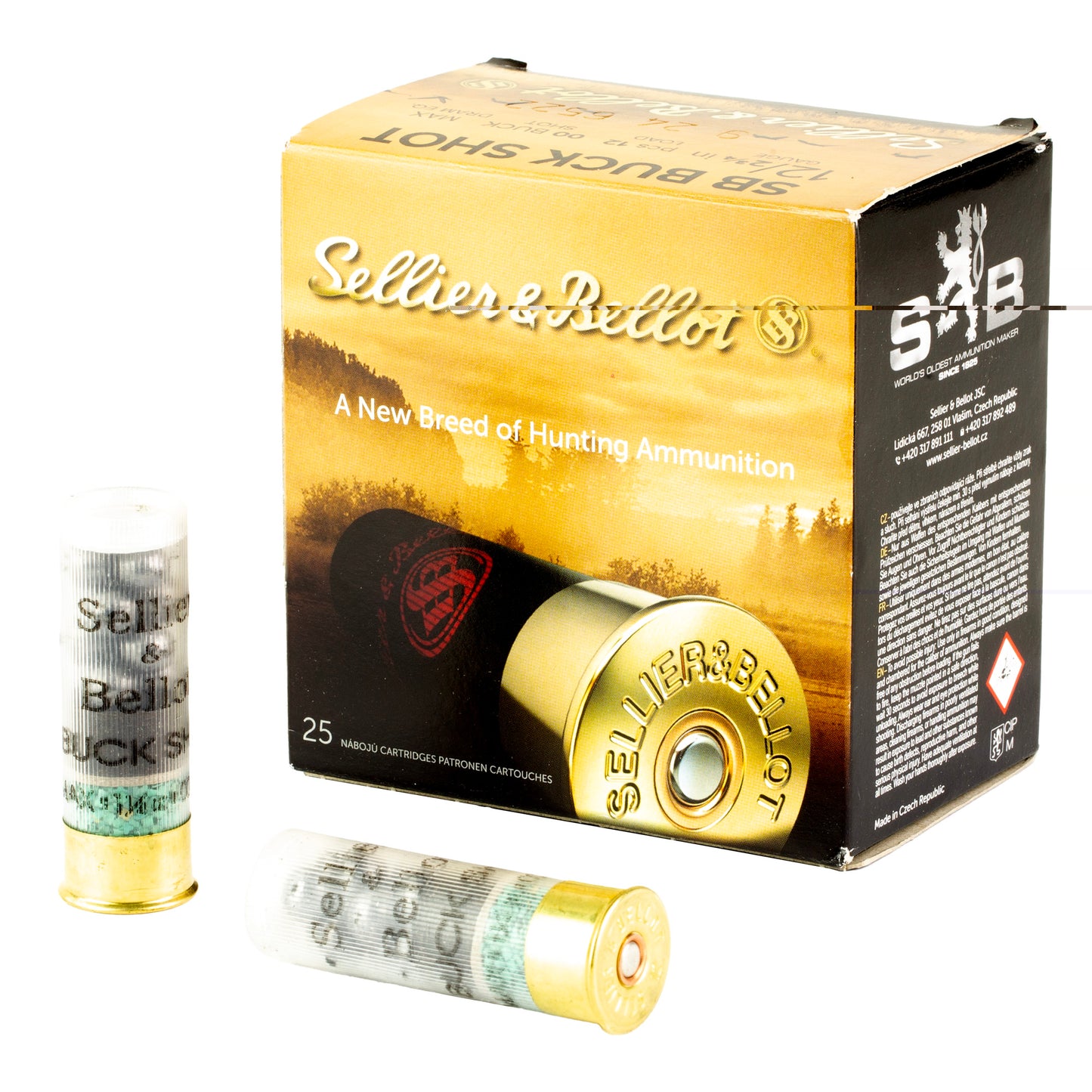 Sellier & Bellot, Shotshell, 12 Gauge, 2.75", 00 Buck, 12 Pellets  (25 Round Box)