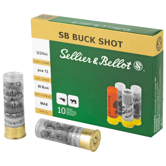 Sellier & Bellot, Shotshell, 12 Gauge, 2.75", 00 Buck, 12 Pellets  (10 Round Box)