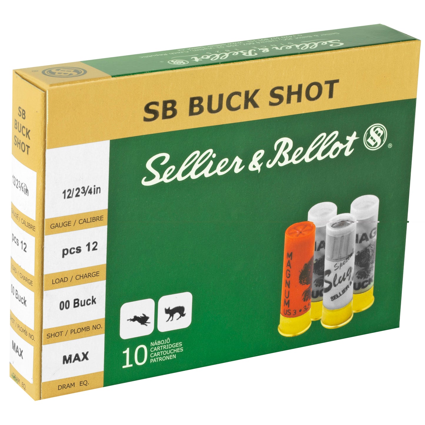 Sellier & Bellot, Shotshell, 12 Gauge, 2.75", 00 Buck, 12 Pellets  (10 Round Box)