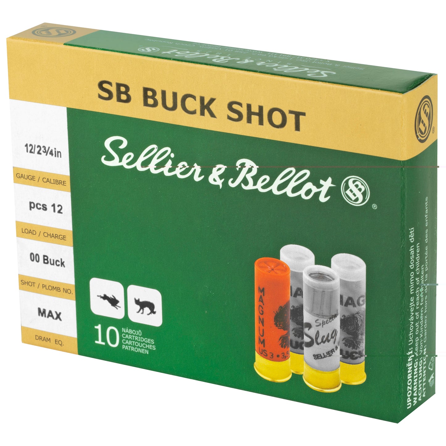 Sellier & Bellot, Shotshell, 12 Gauge, 2.75", 00 Buck, 12 Pellets  (10 Round Box)