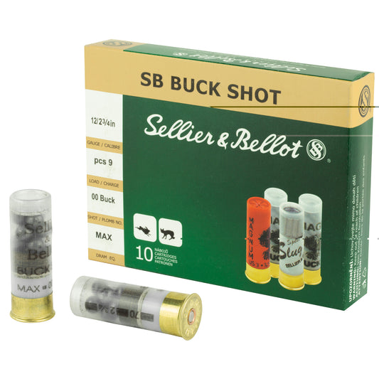 Sellier & Bellot, Shotshell, 12 Gauge, 2.75", 00 Buck, 9 Pellets  (10 Round Box)