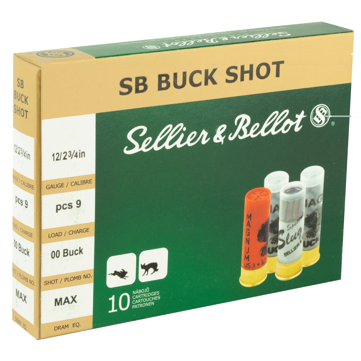 Sellier & Bellot, Shotshell, 12 Gauge, 2.75", 00 Buck, 9 Pellets  (10 Round Box)