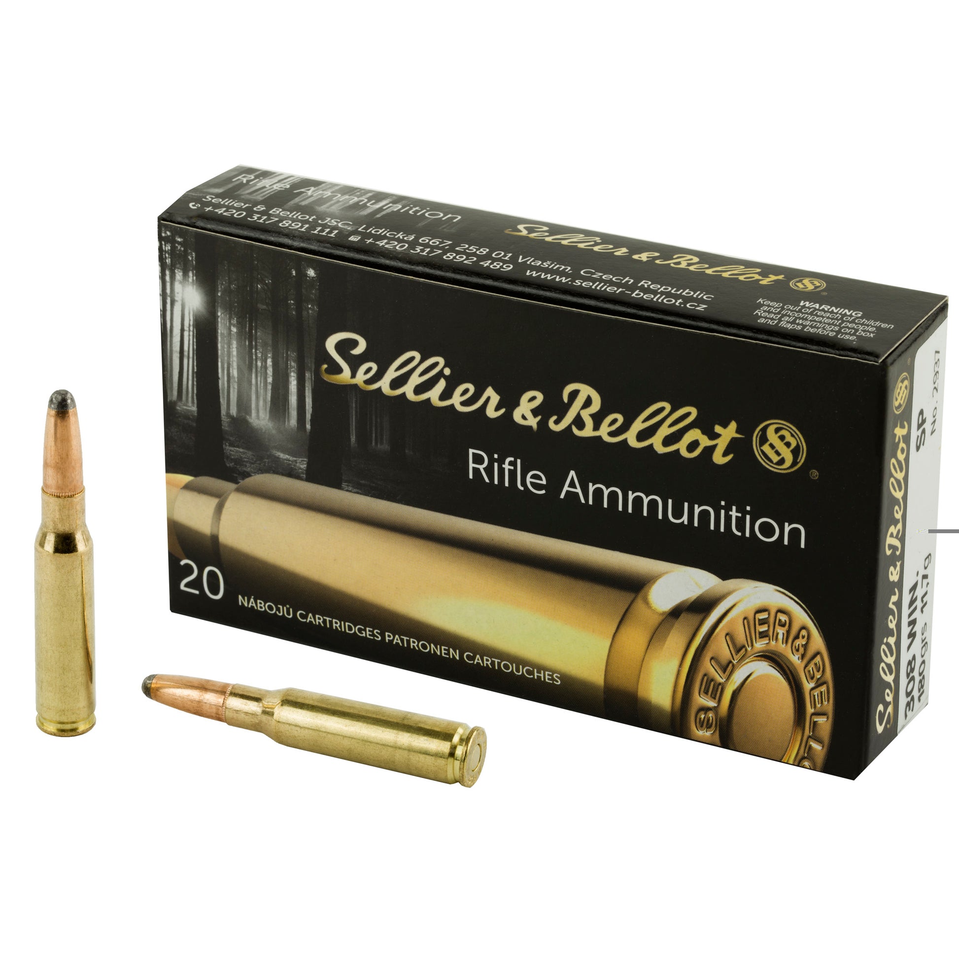 Sellier & Bellot, Rifle, 308WIN, 180 Grain, Soft Point, 20 Round Box