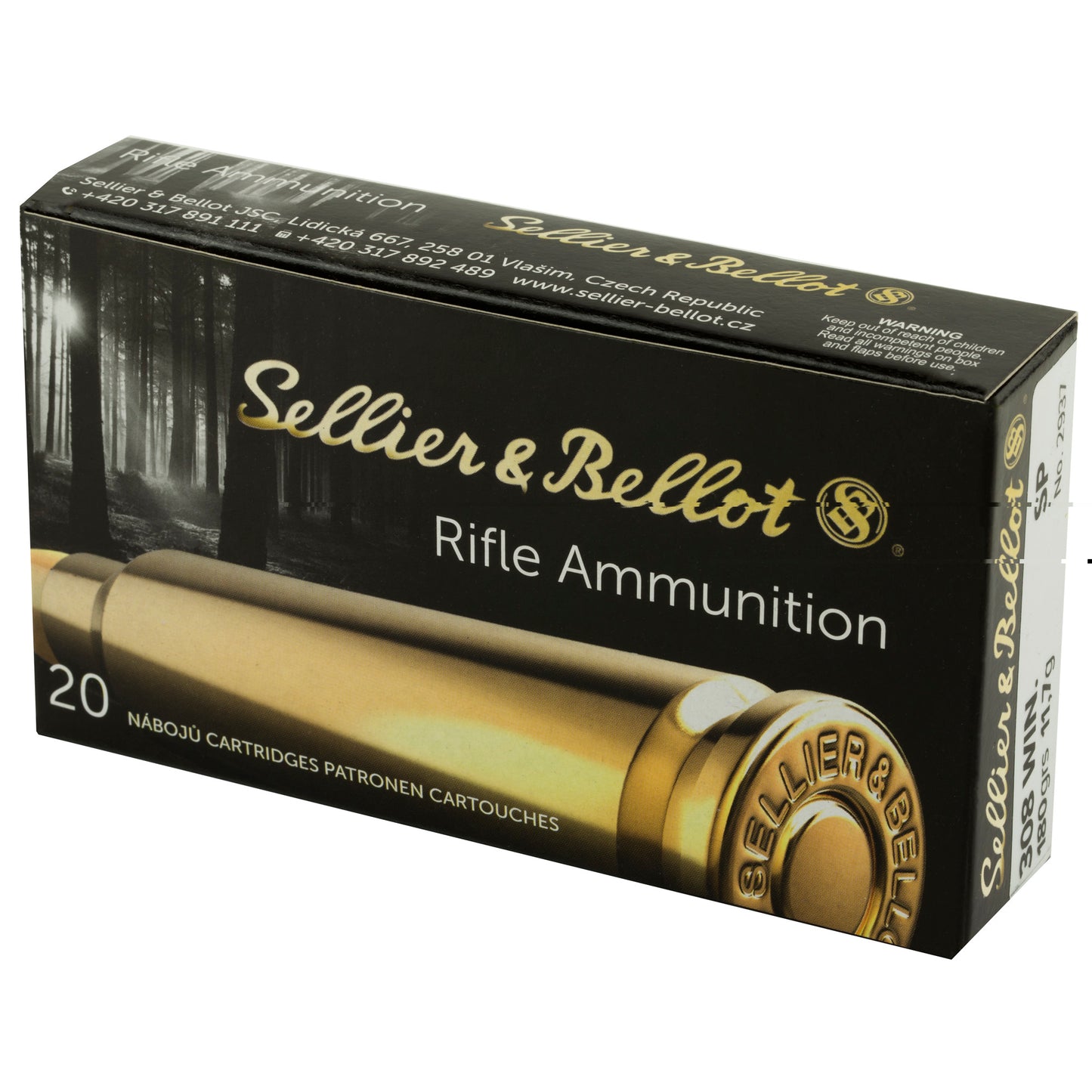 Sellier & Bellot, Rifle, 308WIN, 180 Grain, Soft Point, 20 Round Box