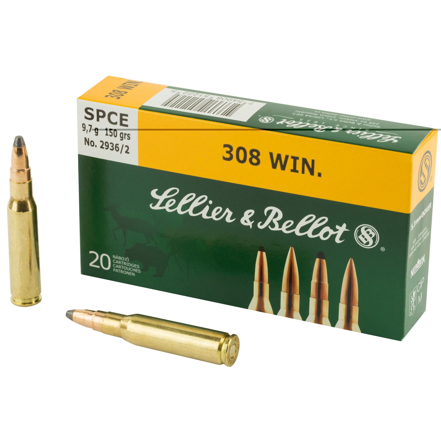 Sellier & Bellot, Rifle, 308 Win, 150 Grain, Soft Point Cutting Edge, 20 Round Box