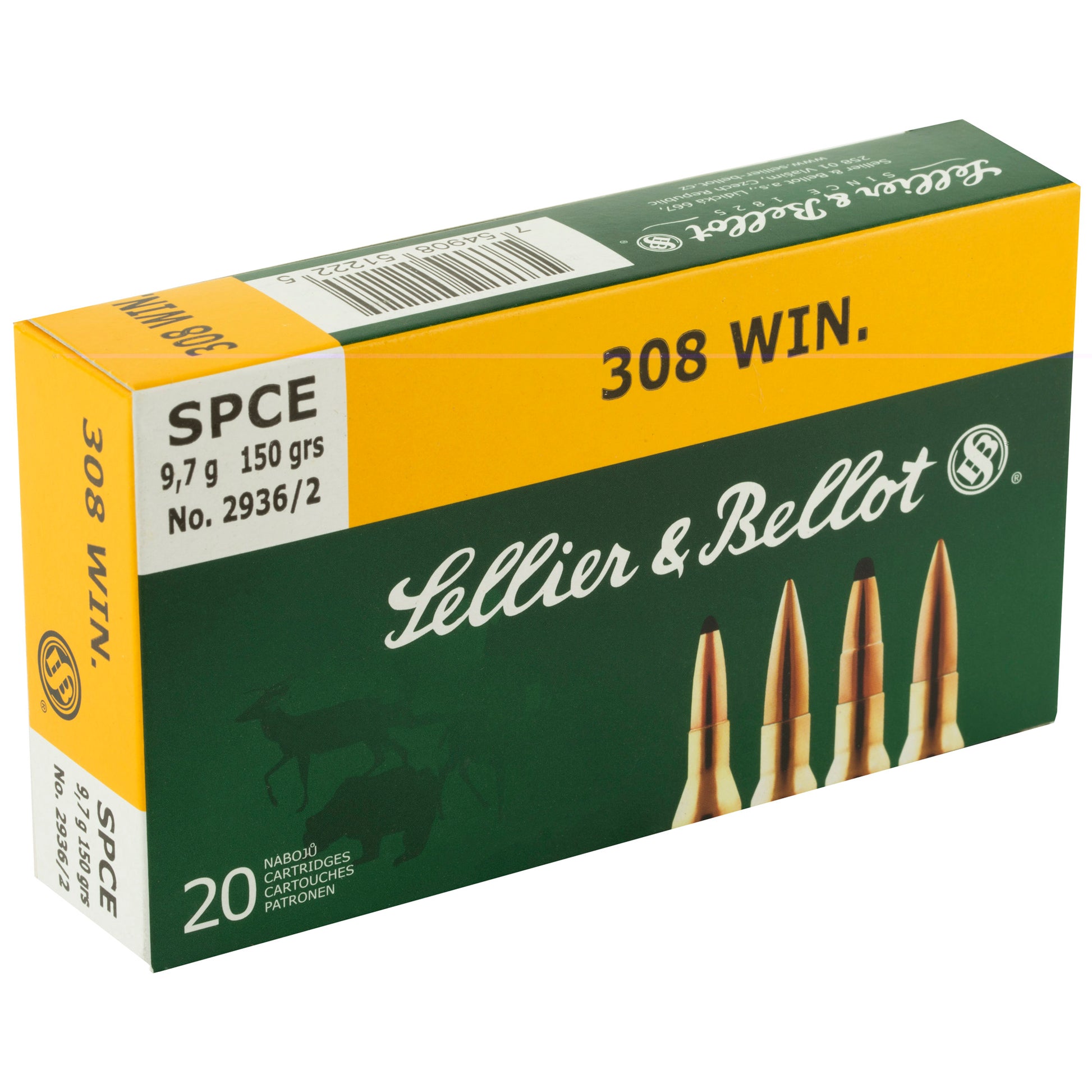 Sellier & Bellot, Rifle, 308 Win, 150 Grain, Soft Point Cutting Edge, 20 Round Box