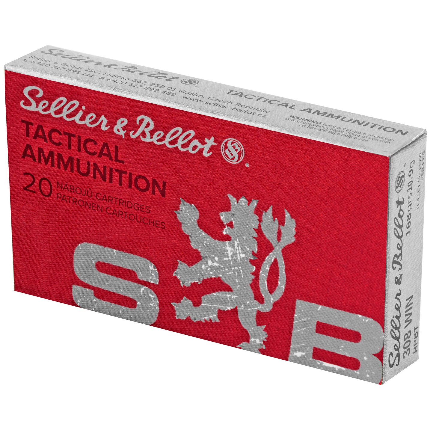 Sellier & Bellot, Precision Rifle Ammo, 308 Winchester, 168Gr, Boat Tail Hollow Point, 20 Round Box