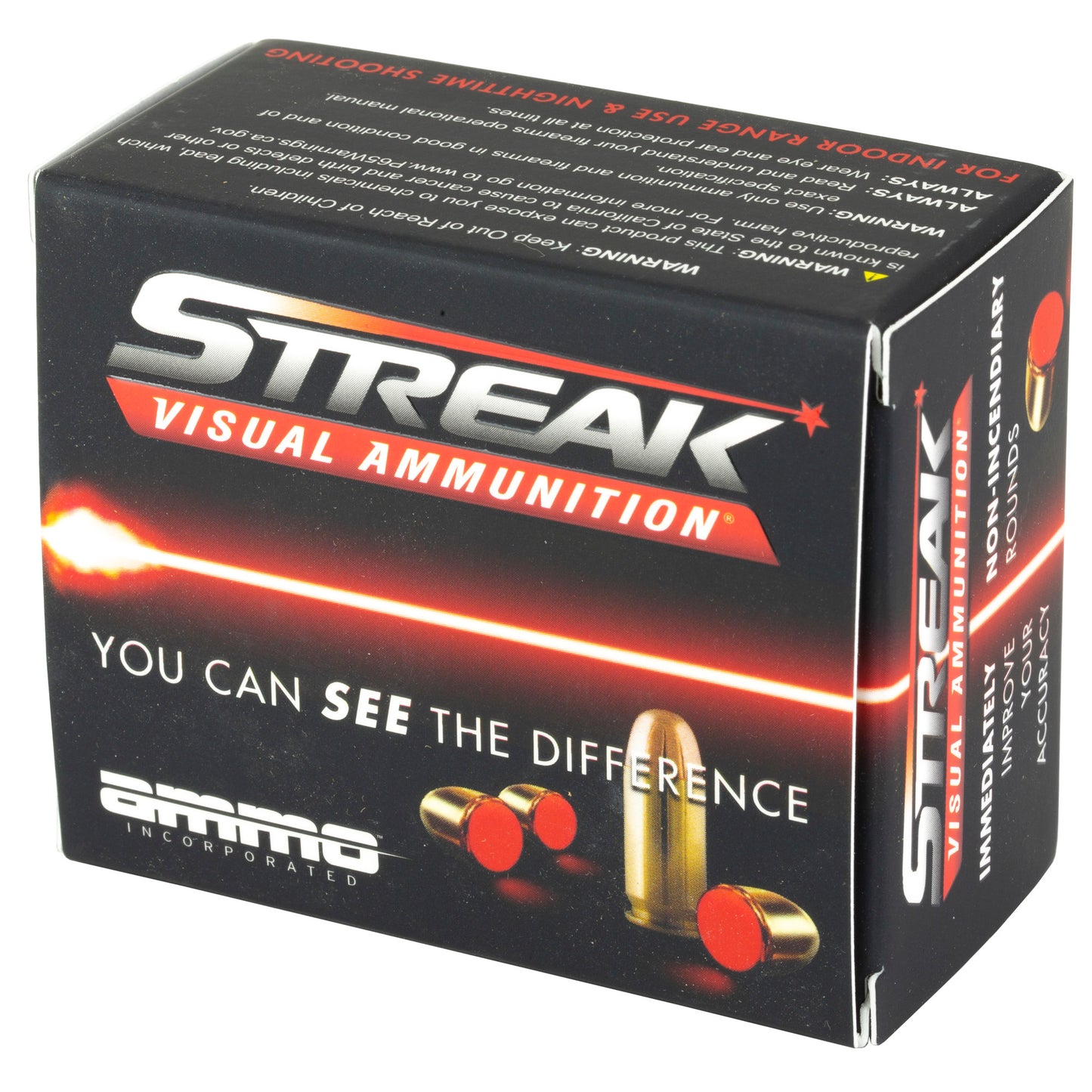 STREAK, Visual Ammunition, .380, Automatic Colt Pistol, ACP, 90 Grain | Jacketed Hollow Point, JHP | Non-Incendiary Tracer, 20 Rounds per Box