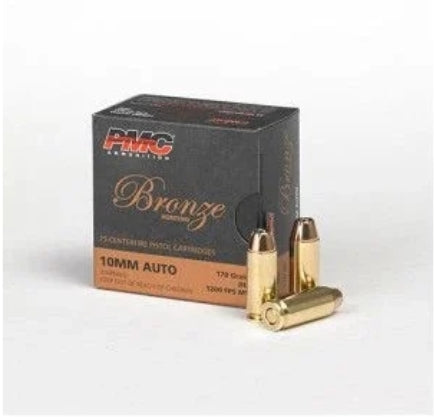 PMC Bronze 10mm Handgun Ammo, 170 Grain, Jacketed hollow point, JHP, 25 Round box