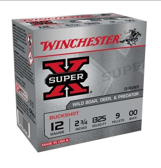 00 BUCK 9 PELLETS 10BX/CSWINCHESTER SUPER-X 12GA 2.75"  (25 Round Box)