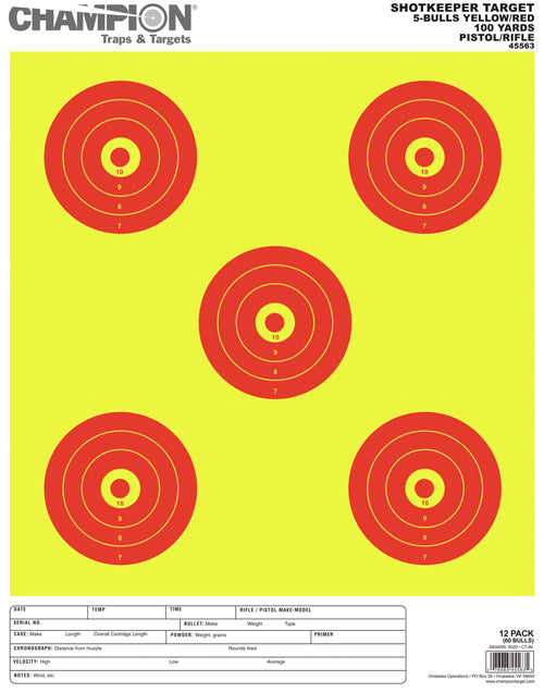 Champion Scorekeeper 5 Large - Bullseye Trgts Yellow/red 12-p