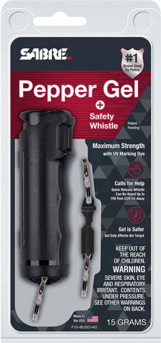 Sabre Pepper Gel Spray W/quick - Release Whistle Flip Top Black