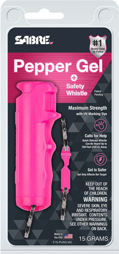 Sabre Pepper Gel Spray W/quick - Release Whistle Flip Top Pink