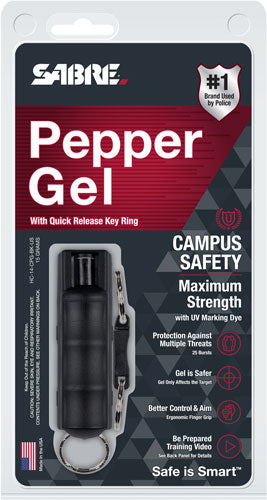 Sabre Red Pepper Gel Spray - Black Hard Case W/ring 15gr