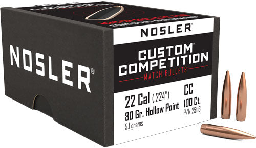 Nosler Bullets 22 Cal .224 - 80gr Hp-bt Custom Comp. 100ct_