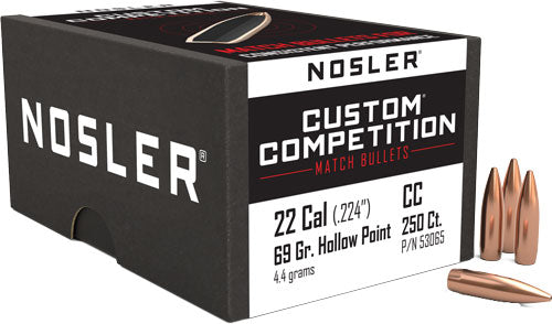 Nosler Bullets 22 Cal .224 - 69gr Hp-bt Custom Comp. 250ct