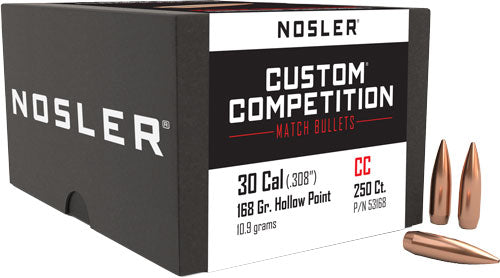 Nosler Bullets 30 Cal .308 - 168gr Hp-bt Custom Comp. 250ct