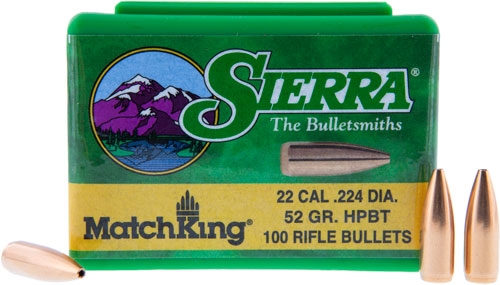 Sierra Bullets .22 Cal .224 - 52gr Hpbt Match 100ct