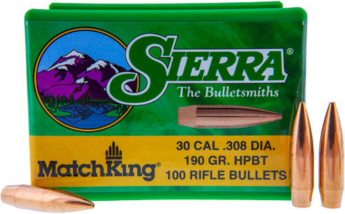 Sierra Bullets .30 Cal .308 - 190gr Hp-bt Match 100ct