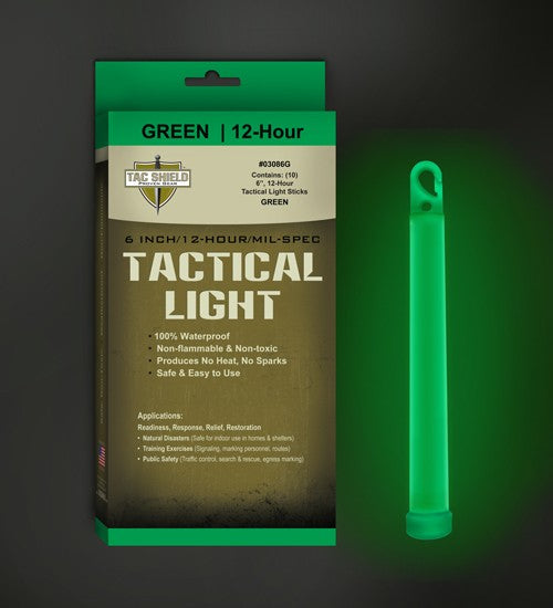 Tac Shield Tactical Light - Stick 12 Hour 6" Green 10pk