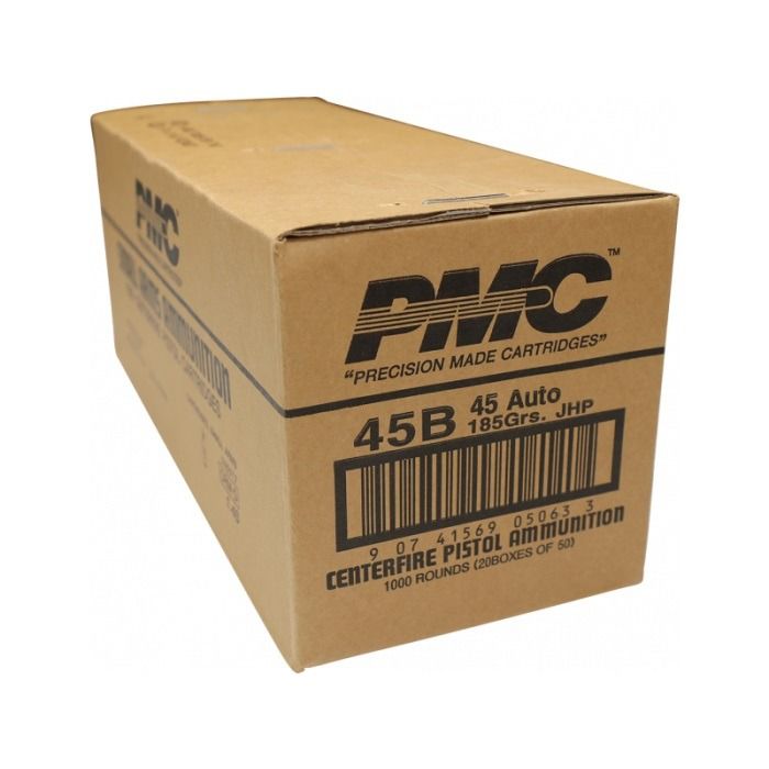 PMC Bronze .45 Auto Handgun Ammo - 185 Grain | Jacketed Hollow Point, JHP, 50 Rounds per Box, 20 Boxes per Case 