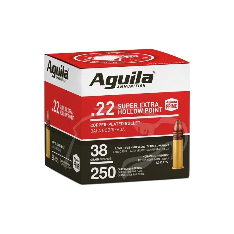 Aguila Ammunition .22 Super Extra Rifle Ammo - 38 Grain | Copper Plated Hollow Point | (250 Round Box)