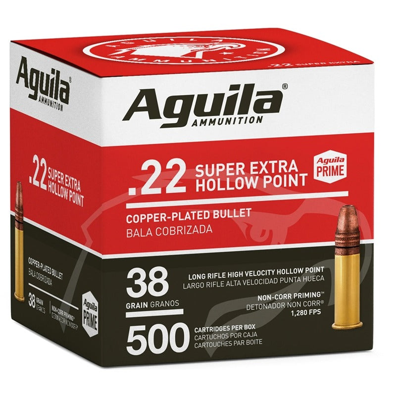 Aguila Ammunition .22 LR Super Extra Rifle Ammo - 38 Grain | Copper Plated Hollow Point | (500 Round Box)