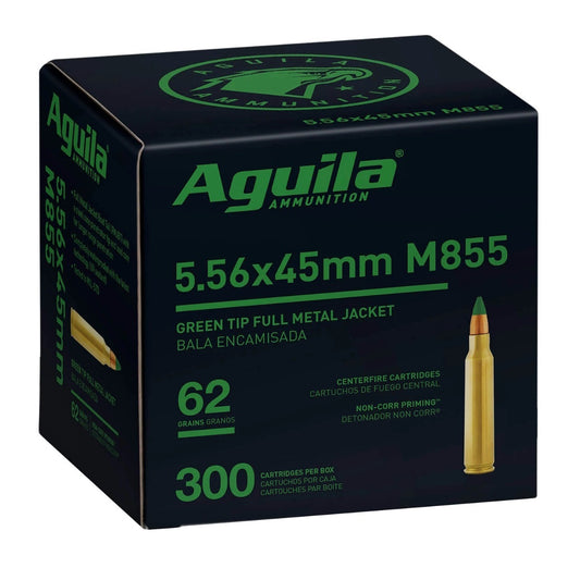 Aguila Ammunition 5.56NATO Rifle Ammo - 62 Grain | FMJ Green Tip |  (300 Round Box)