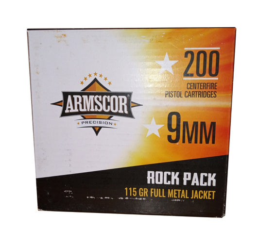 Armscor 9mm Pistol Ammo - 115 Grain | FMJ | Rock Pack -  (1000 Round Case (5 Boxes))