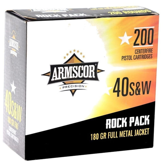 Armscor .40 S&W Rock Pack Pistol Ammo - 180 Grain | Full Metal Jacket | (200 Round Box)