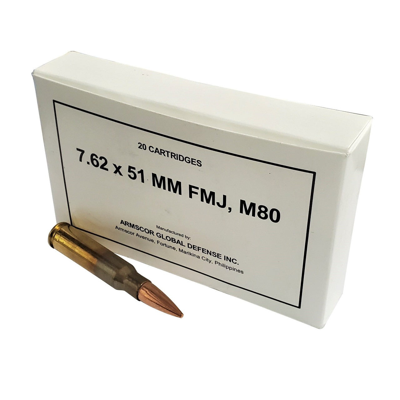 Armscor 7.62x51mm NATO Rifle Ammo - 147 Grain | M80 / Full Metal Jacket | (20 Round Box)