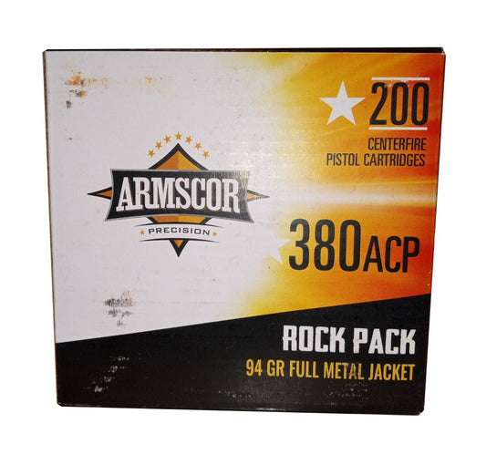 Armscor .380 ACP Pistol Ammo - 94 Grain | Full Metal Jacket | (200 Round Box)