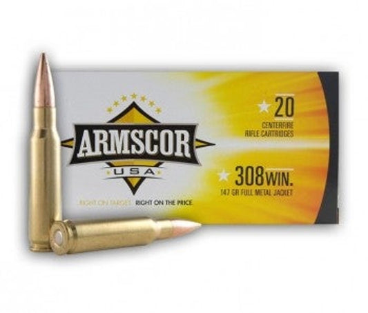 Armscor .308 Win. Rifle Ammo - 147 Grain |Full Metal Jacket | 200rd Case (10 Boxes)