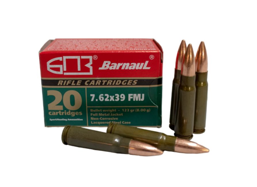 Barnaul 7.62x39 Rifle Ammo - 123 Grain | FMJ | Lacquered Steel Casing | (500 Round Case)