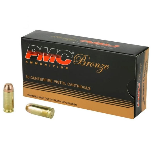 PMC Bronze .40 S&W Handgun Ammo - 165 Grain | Full Metal Jacket Flat Point, FMJ-FP, 50 Rounds per Box 