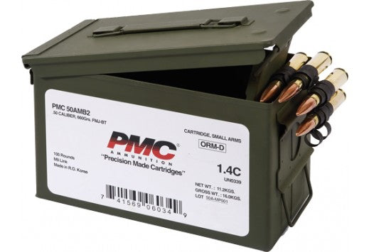 PMC Bronze .50 BMG Rifle Ammo - 660 Grain | FMJ-BT | 100rd Ammo Can