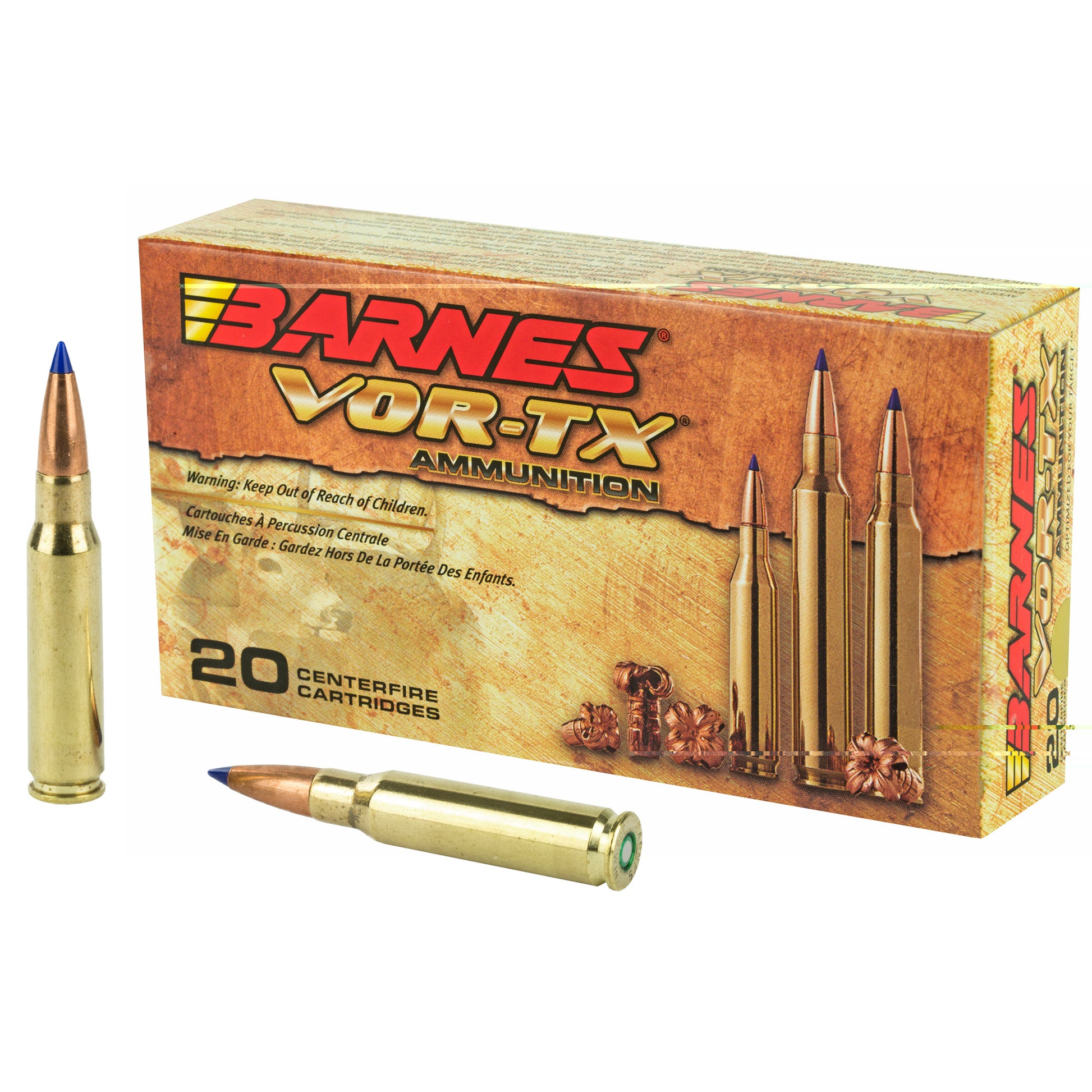 Barnes, VOR-TX, 308WIN, 168 Grain, Tipped Triple Shock X, Boat Tail, Lead Free, 20 Round Box