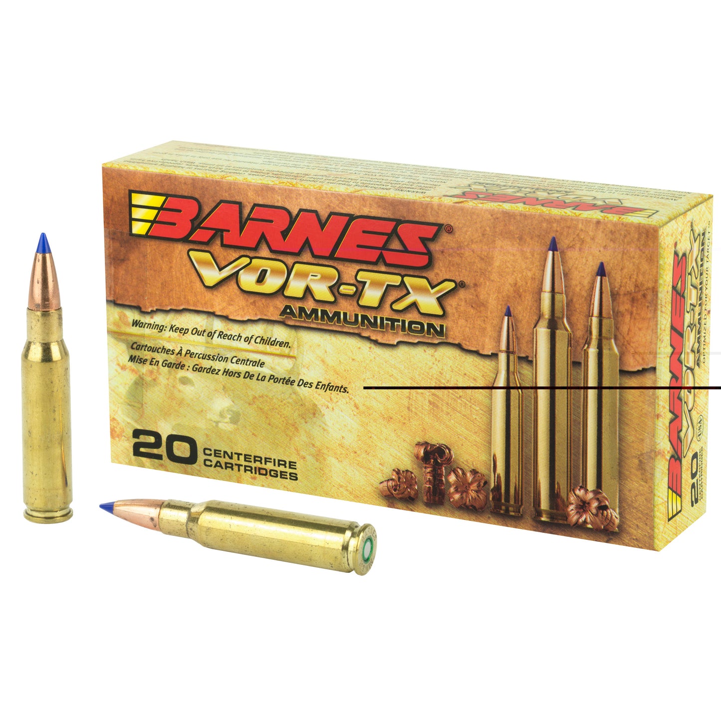 Barnes, VOR-TX, 308 Win, 130Gr, Tipped Triple Shock X, Boat Tail, 20 Round Box, California Certified Nonlead Ammunition